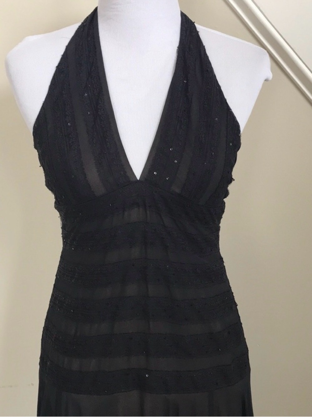 Black Halter V-Neck Evening Dress with a bit of sparkle